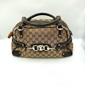 Gucci Horse-bit Bamboo Monogram Wave Boston Bag #924